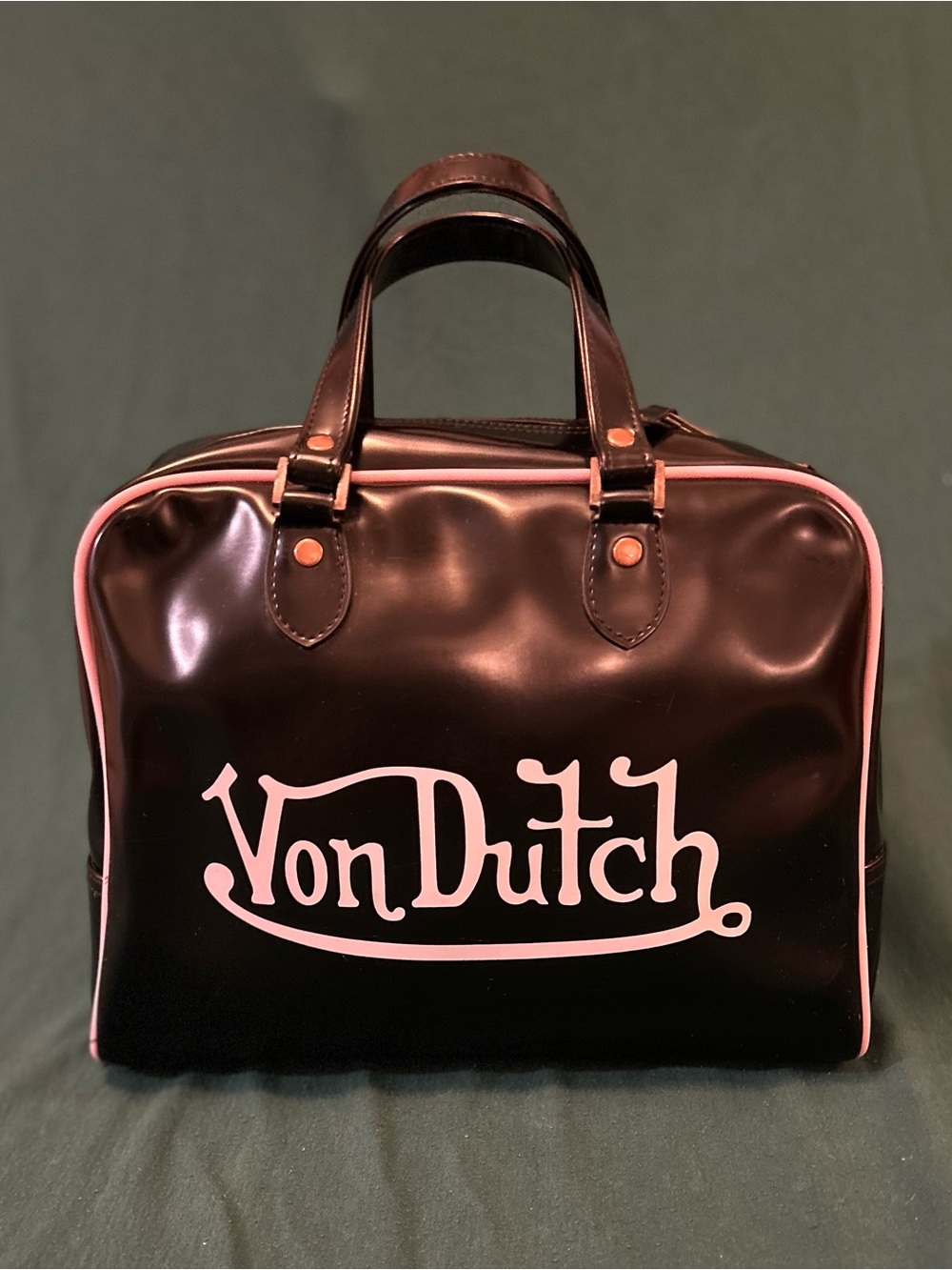 Von Dutch Vintage Y2K Black and Light Pink Logo Bowling Bag